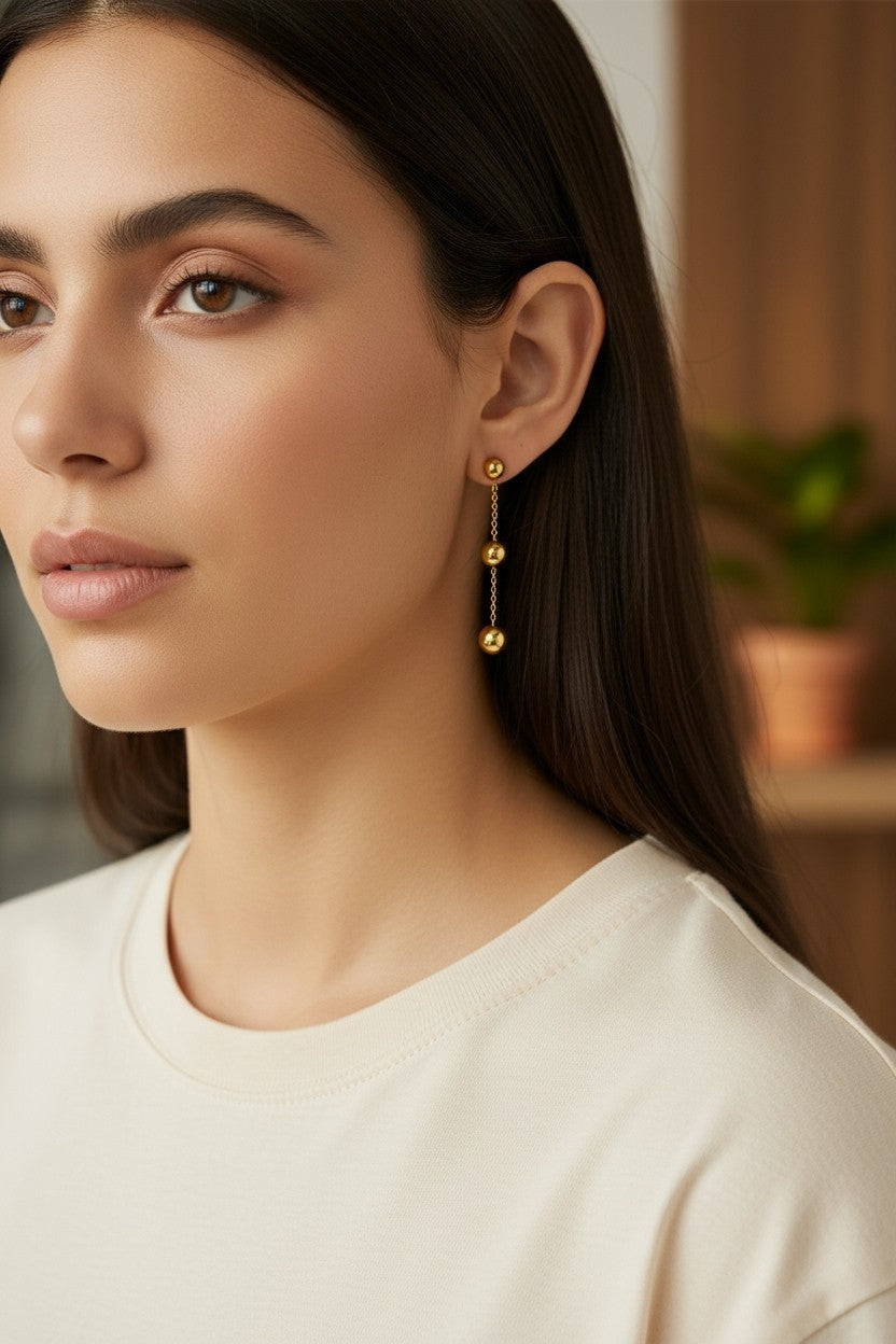 Triple Ball Earrings – 18K PVD Gold 316L Stainless Steel