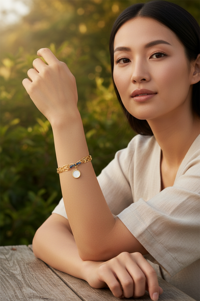 Mother of Pearl Coin Layered Bracelet - 18K PVD Gold over Stainless Steel