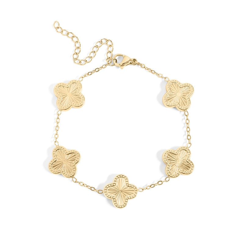 Sunburst Clover Charm Bracelet – 18K PVD Gold 316L Stainless Steel