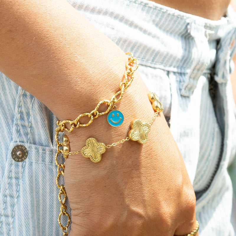 Sunburst Clover Charm Bracelet – 18K PVD Gold 316L Stainless Steel