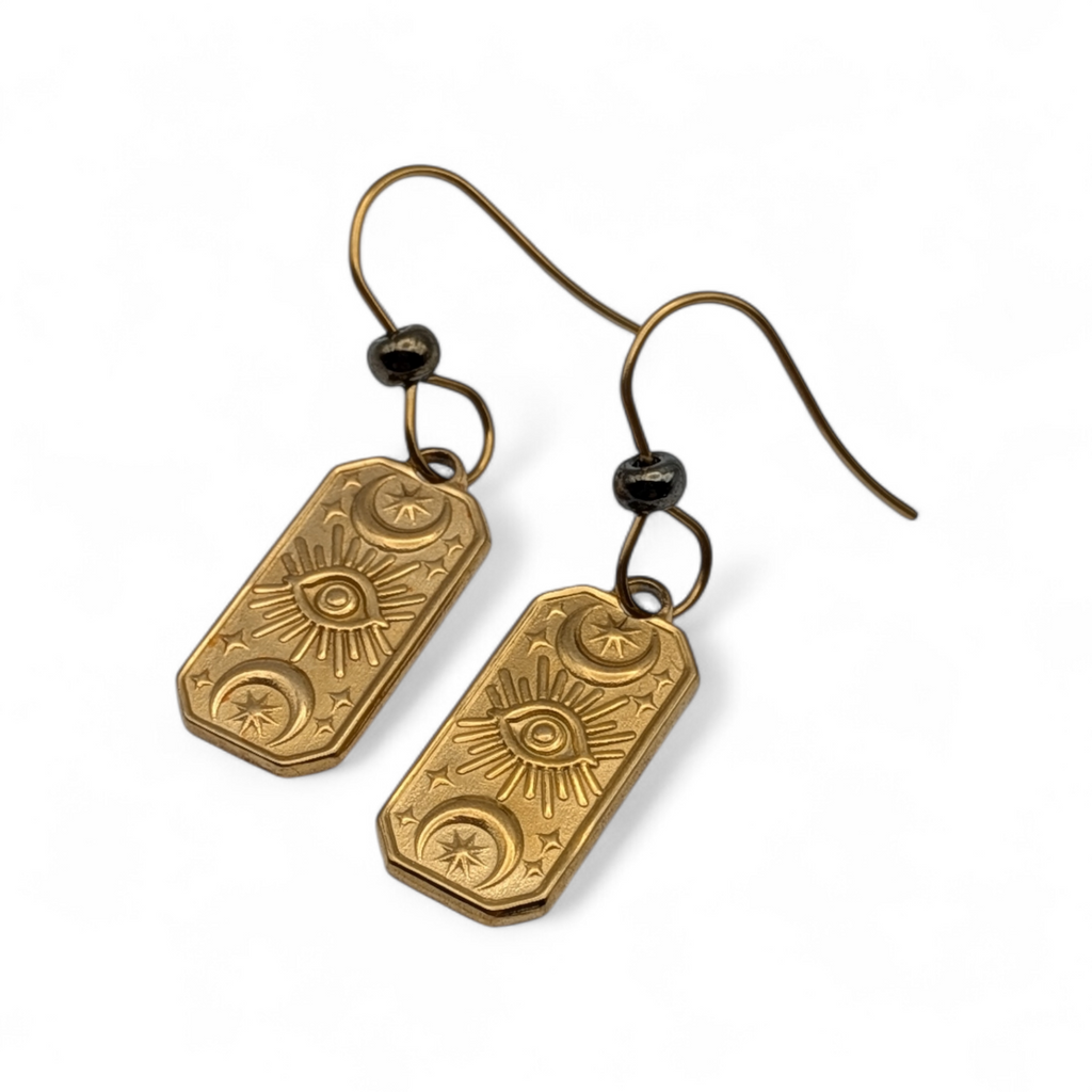 Mystic Sun & Moon Eye French Hook Earrings | 18K PVD Gold 316L Stainless Steel