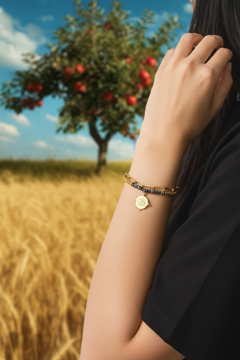 Blue Stone Evil Eye Layered Bracelet - 18K PVD Gold over Stainless Steel