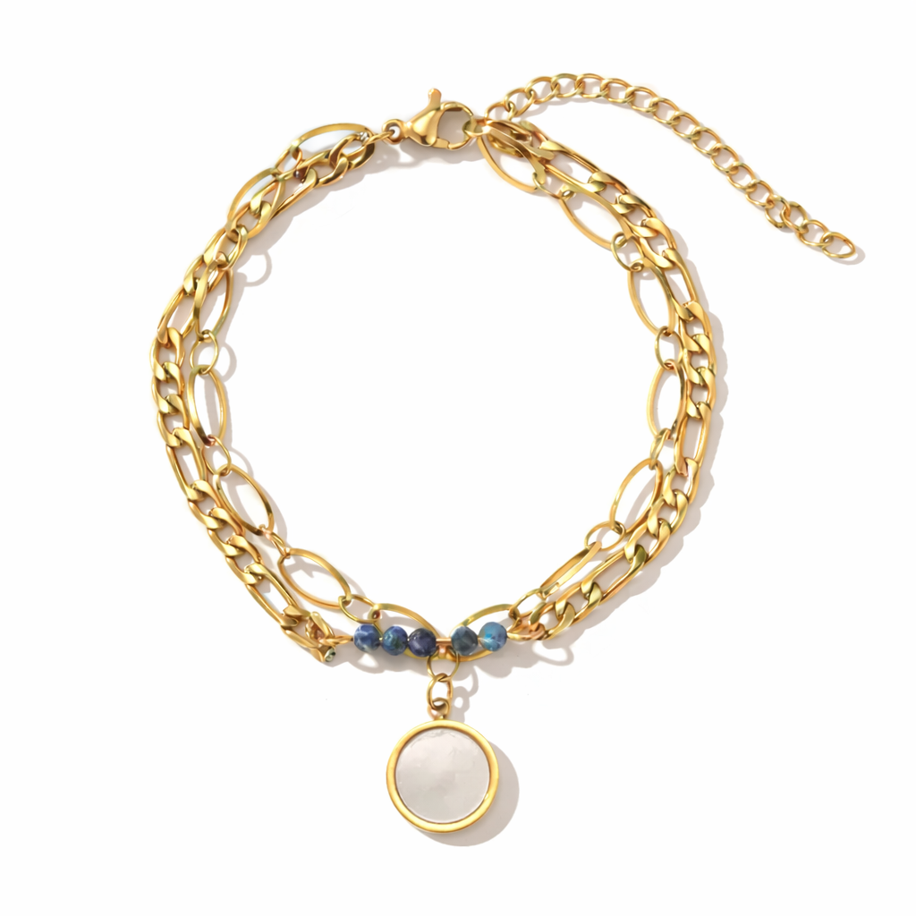 Mother of Pearl Coin Layered Bracelet - 18K PVD Gold over Stainless Steel