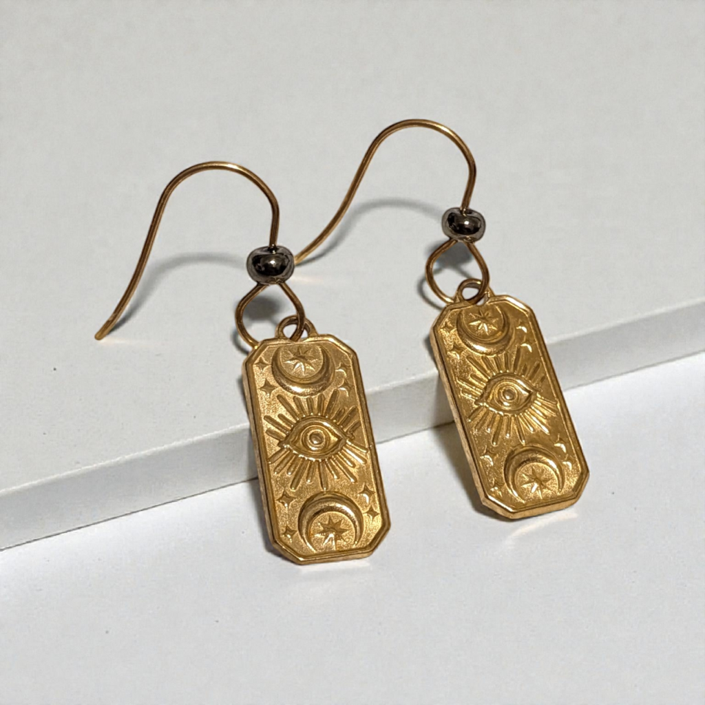 Mystic Sun & Moon Eye French Hook Earrings | 18K PVD Gold 316L Stainless Steel